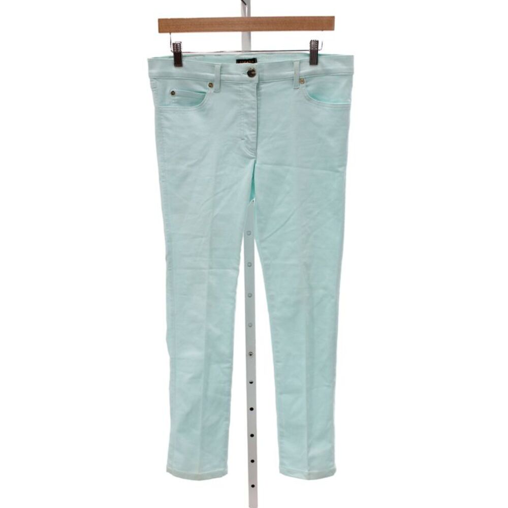 Escada Women Green Cotton Ankle Pants Low Rise Button Size 30